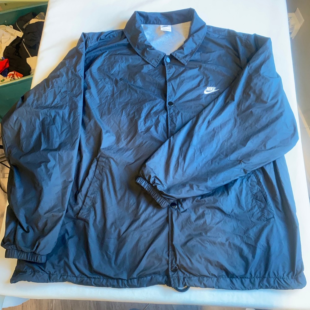 Nike Mens Coaches Jacket Black Nylon Jersey Lined Snap Front XL